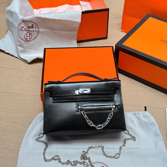 Hermes Kelly Mini Rock Preto Bolsa de ombro