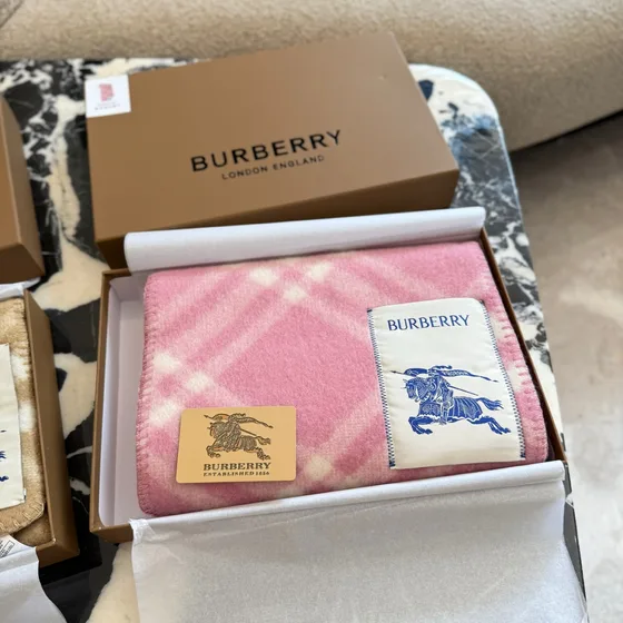 Burberry Check Cashmere Scarf Beige Pink Pouch