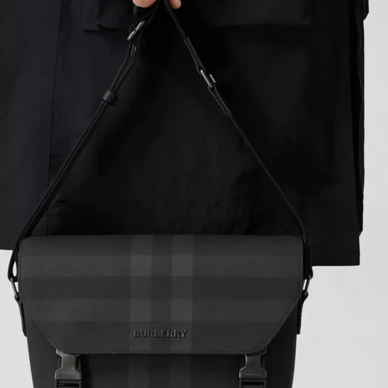 Burberry Check Messenger Bag Black Crossbody