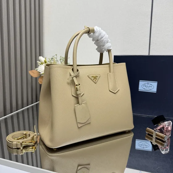 Prada Galleria Saffiano Læder Bag Beige Tophåndtag