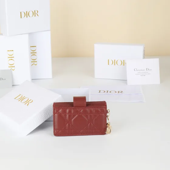 Dior Lady Dior 5-Gusset Card Holder Brick Rojo Card Holder