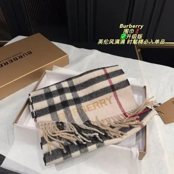 Burberry Check Cashmere Scarf With Jacquard Logo Beige Black Red Check