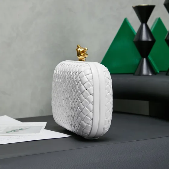 Bottega Veneta Intreccio Knot Clutch White Clutch