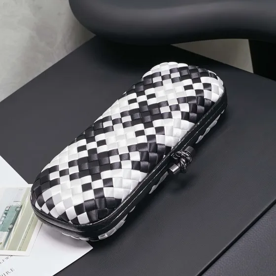 Bottega Veneta Intreccio Knot Clutch Black And White Clutch