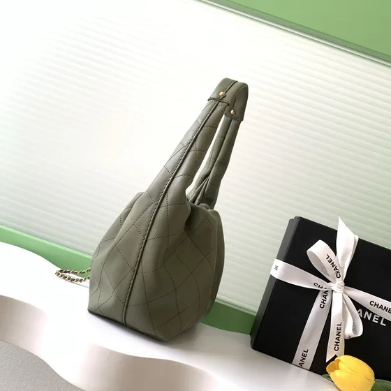 Chanel Quilted Cc Hobo Bag Army Green Hobo