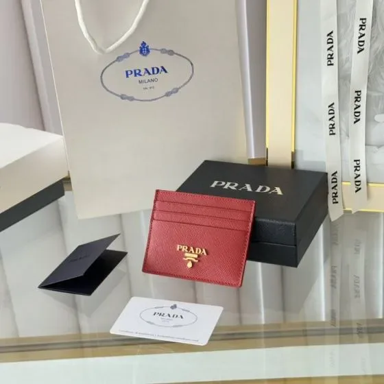 Prada Saffiano Leather Card Holder Red Card Holder