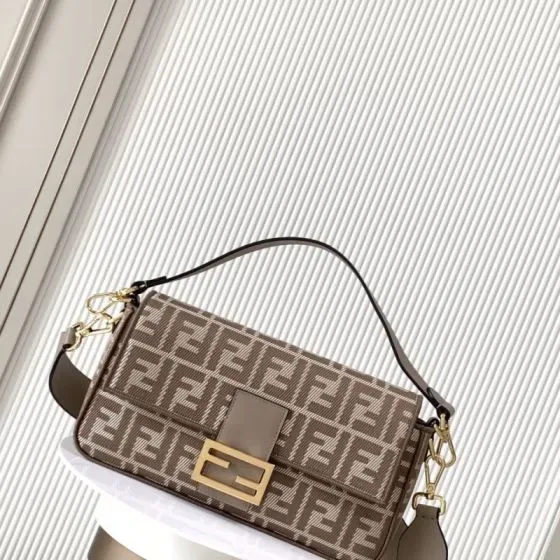 Fendi Baguette Beige Brown Shoulder Bag