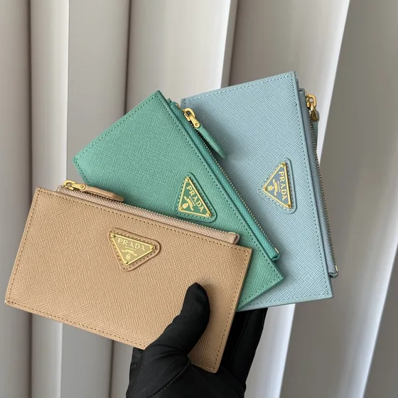 Prada Saffiano Кожа Card Holder With Zipper Multiple Card Holder