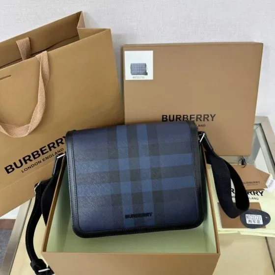 Burberry Check Messenger Bag Navy Black Crossbody