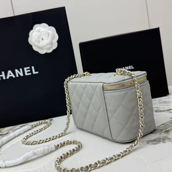 Chanel Vanity Case With Chain Light Gray Vanity