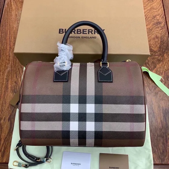 Burberry Check Bowling Bag Birch Brown Check Top Handle