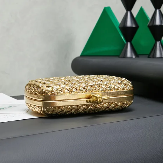 Bottega Veneta Intreccio Knot Clutch Gold Clutch