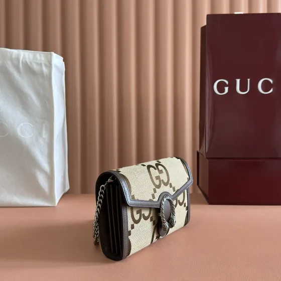 Gucci Dionysus Jumbo Gg Chain Lommebok Beige/Brun Woc