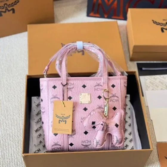 MCM Aren Visetos Tote Mini Pink Tote Bag
