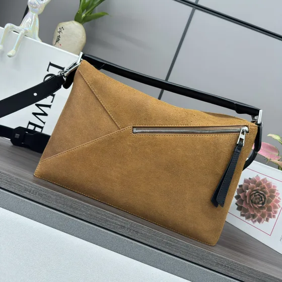 Loewe Puzzle Bag Warm Desert/Marrón With Negro Piel Tri Asa superior/Shoulder/Bolso cruzado
