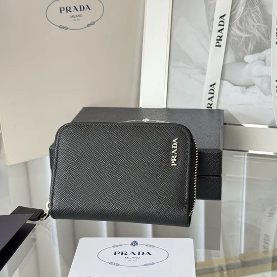 Prada Saffiano Deri Zip Card Holder Siyah Card Holder