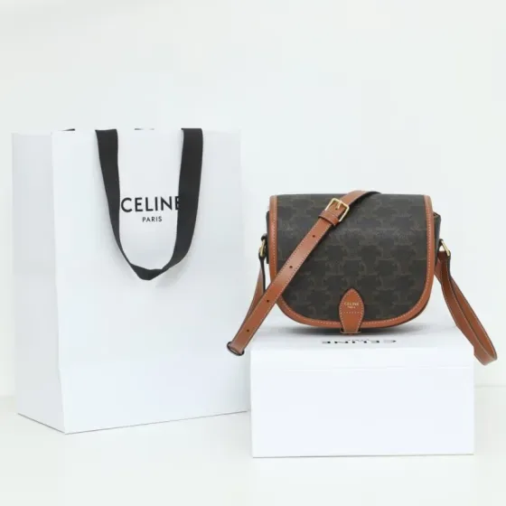 Celine Medium Triomphe Canvas Folco Bag Brown Crossbody