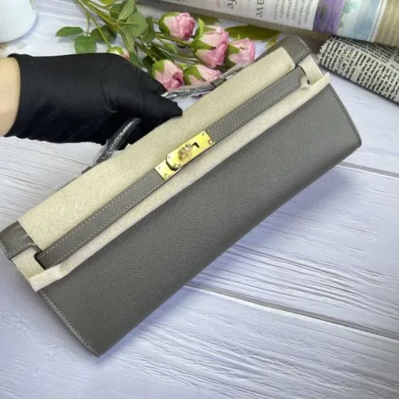 Hermes Kelly To Go Etain Gris Mouette Clutch