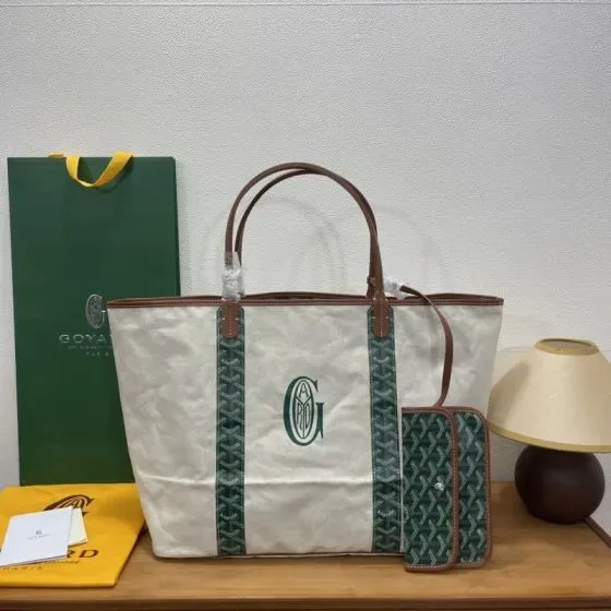 Goyard Saint Louis Pm White Green Tote Bag