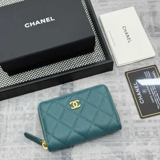 Chanel Zip Card Holder Teal Card Holder