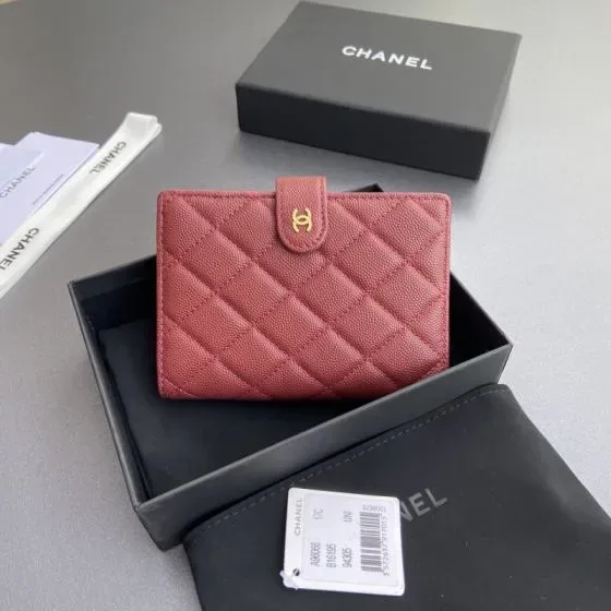 Chanel Quilted French Purse Wallet Rust Red Card Holder