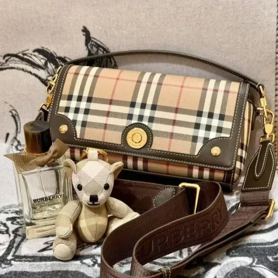 Burberry Note Crossbody Bag Beige Brown Check Crossbody