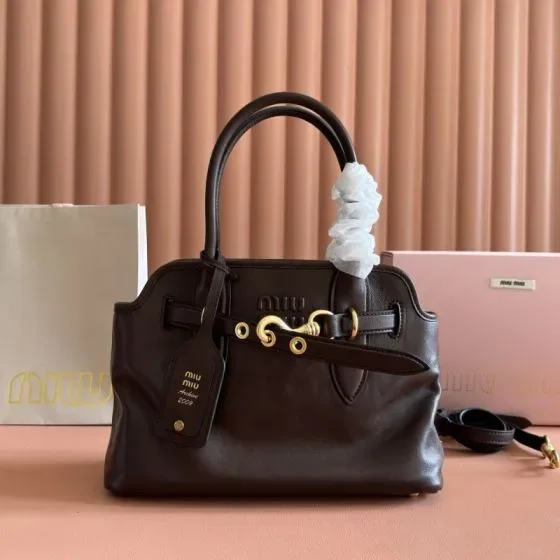 Miu Miu Adventure Nappa Leather Bag Dark Brown Top Handle