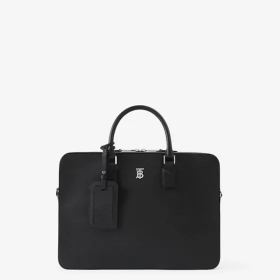 Burberry Tb Logo Leather Briefcase Black Top Handle