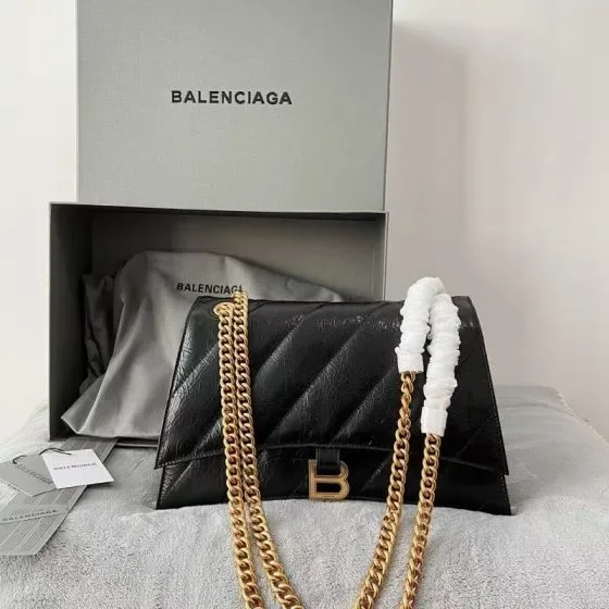 Balenciaga Crush Medium Quilted Chain Bag Black Shoulder Bag