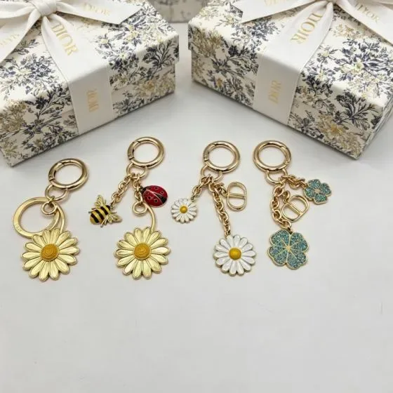 Dior Daisy Clover Key Holder Gold Multicolor Pouch