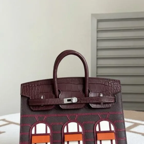 Hermes Birkin Faubourg Sellier 20 Burgundy White Orange 20cm Top Handle