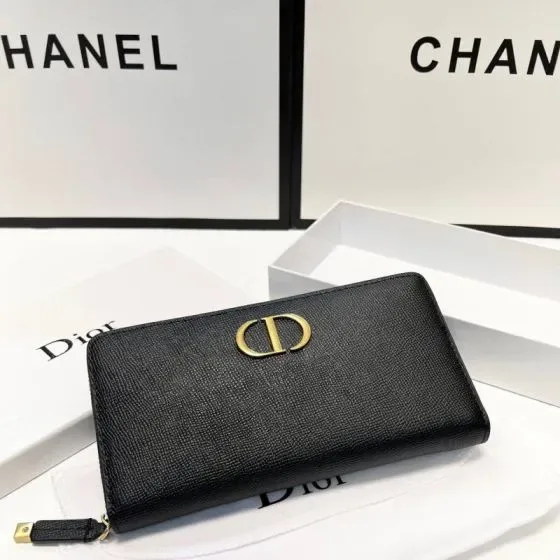 Dior 30 Montaigne Zip Long Wallet Black Wallet