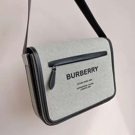 Burberry Horseferry Print Canvas Messenger Bag Grey Black Crossbody