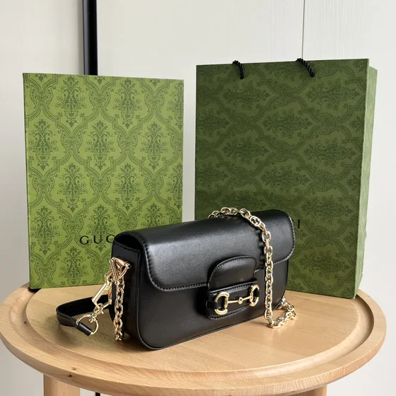 Gucci Horsebit 1955 Small Skuldertaske With Chain Sort Crossbody