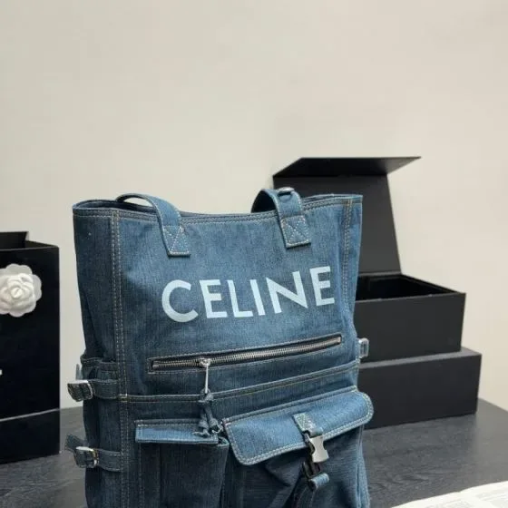 Celine Multi-Pocket Denim Tote Bag Indigo Blue Tote Bag