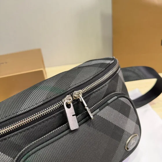 Burberry Cason Check Belt Bag Charcoal Check Belt Bag