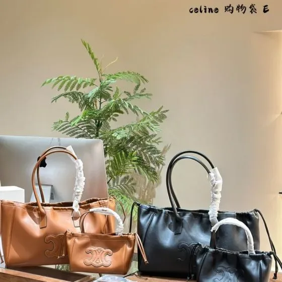 Celine Cabas Triomphe Tan Black Tote Bag