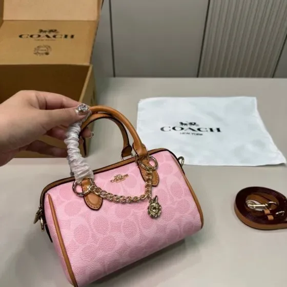 Coach Mini Rowan Crossbody Bag In Signature Canvas Pink Crossbody