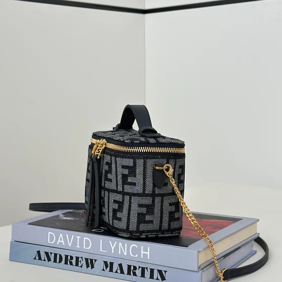 Fendi Ff Jacquard Vanity Case Dark Blue Grey Crossbody