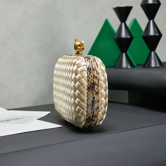 Bottega Veneta Intreccio Knot Clutch Gold Clutch
