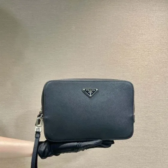Prada Saffiano Leather Pouch Black Pouch