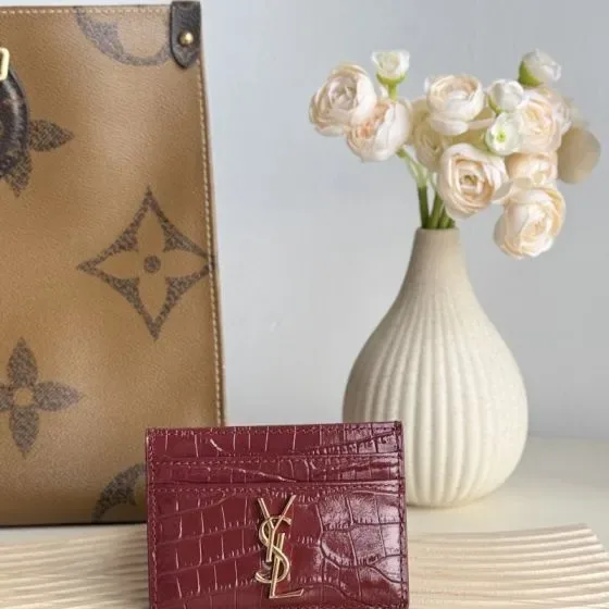 YSL Cassandre Card Case Burgundy Card Holder