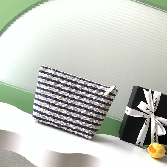 Chanel Mavi Bej Striped Clutch