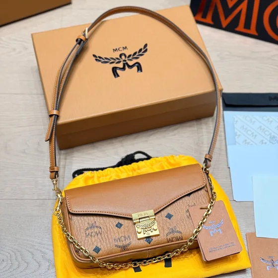 MCM Millie Visetos Crossbody Bag Cognac Crossbody