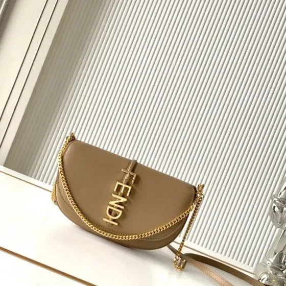 Fendi Fendigraphy Mini Chain Bag Beige Crossbody