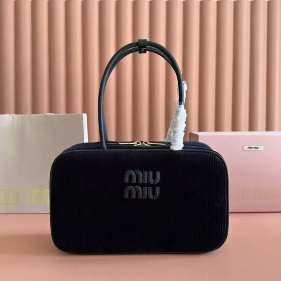 Miu Miu Corduroy Top Handle Bag Black Top Handle