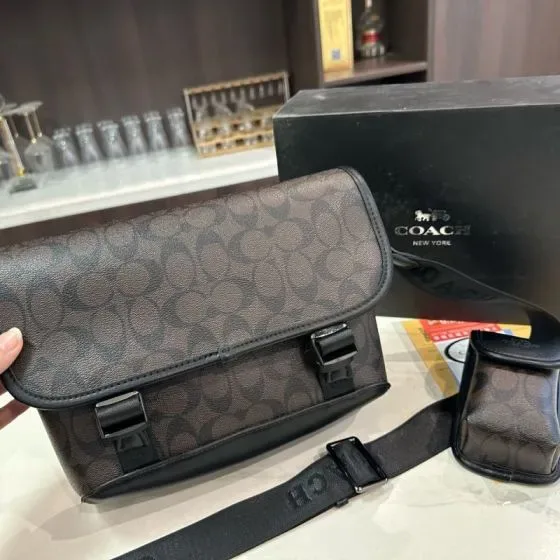 Coach League Crossbody Bag In Signature Canvas Brown Black Crossbody