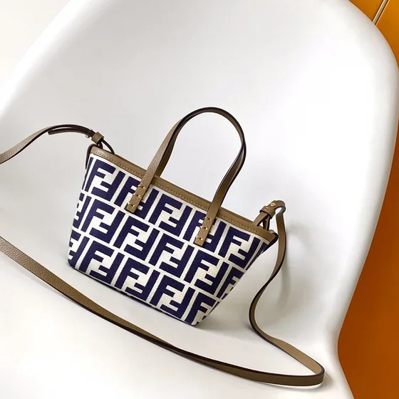 Fendi Mini Roll Tote Bag White Navy Tote Bag
