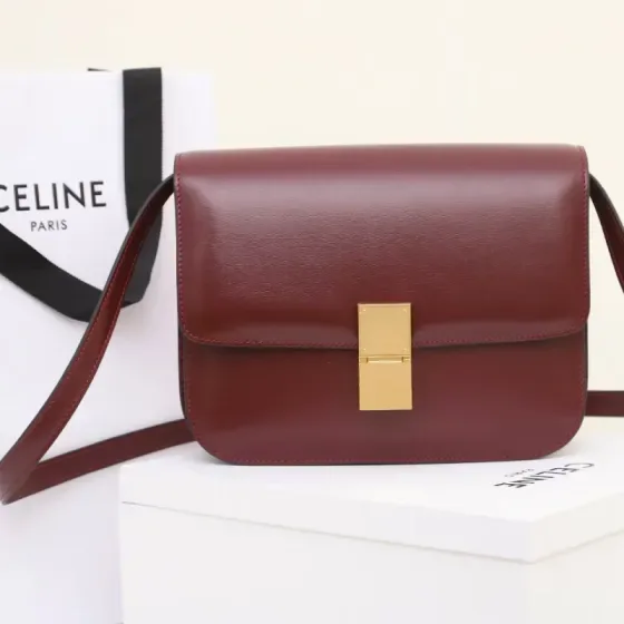 Celine Classic Box Burgundy Shoulder Bag