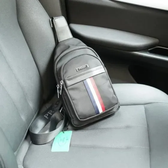 Prada Nylon Sling Bag With Web Stripe Black Belt Bag